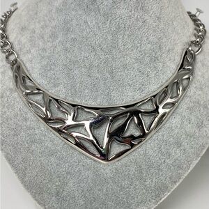Monet Silver Tone Modernist Bib Necklace
